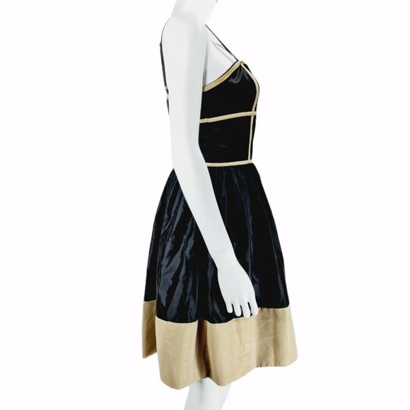 ASOS UK 10 Black Beige Dress Strappy Structural Short Party - Picture 3 of 6